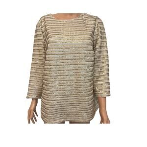 Boden 14 gold sequin 1/2 sleeve top formal blouse lined striped TB 3264